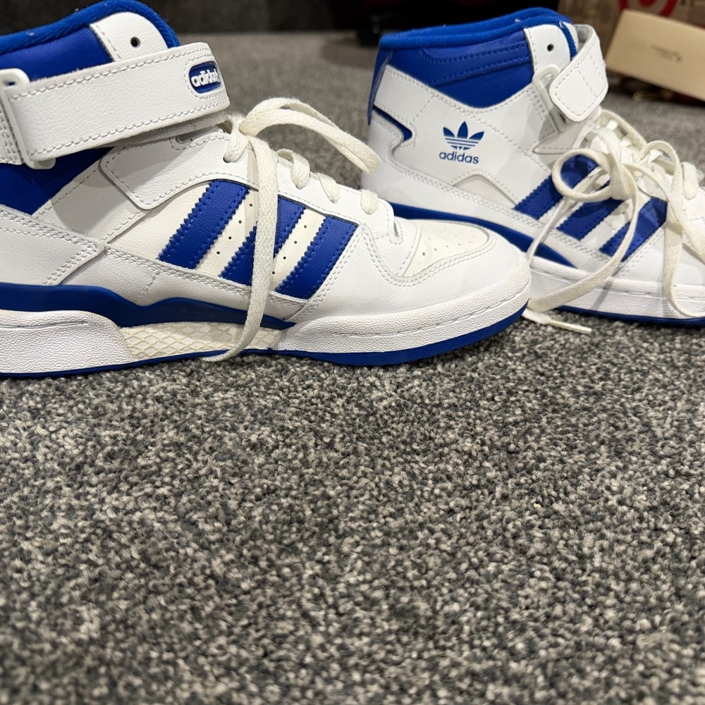 Adidas White and Blue High-Top Sneakers